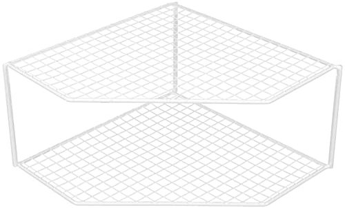 UPKOCH 2-Tier Corner Shelf Kitchen Cabinet Organizer, Metal Wire Counter and Cabinet Storage Rack for Plates, Dishes, Pots, Pans, Pantry, Grid Design for Stability and Drainage (White)