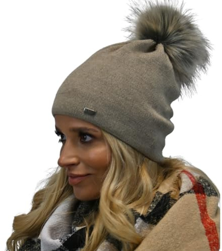 Alur Bonnet Pompon Femme Hiver Chaud et Élégante - Universelle Chapeau Femme Hiver en Tricot - Élastique en Douce Beanie Chapeau - Écologique Bonnet Cabaia (Lait)