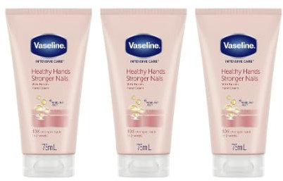 MM Vaseline Healthy Hands Stronger Nails Hand Cream 3x 75ml | Moisturising Hand Lotion Pack | Nail Strengthener Formula