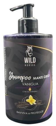 Wild Horses | Champú de Caballos malvados Grises con aceites Esenciales, en Caso de Manto Opaco Que tiende al amarilleamiento, Vainilla, 500 ml, Fabricado en Italia