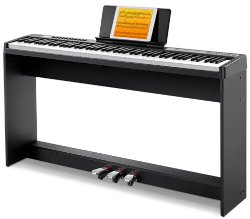 Donner Digital Piano Keyboard Velocity-Sensitive 88 Keys with Removable Piano Stand, Compact Beginner Home Electric Piano with Split Mode, LED Digital Tube for Display, and Triple Pedal DEP-08