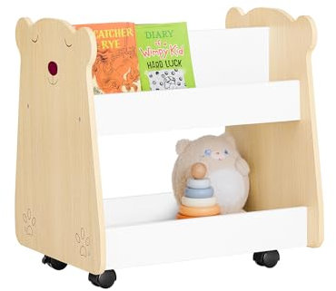 SoBuy Étagère à Livres pour Enfant, Étagère à Jouets, Bibliothèque à roulettes pour Chambre d'enfant et Salle de Jeux, Meuble Rangement Enfant Design pour Jouets et Livres, 50x40x53 cm KMB103-WN
