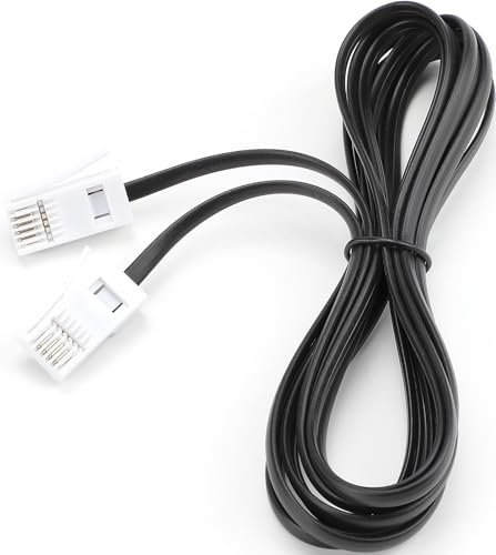 SAISN BT Telephone Cable Lead RJ11 6P4C Male Plug to Male Plug Flat Cord Black 4 Wire Phone Cables for Landline, 5M