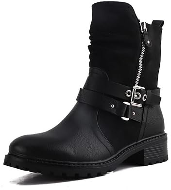 Pogolino Damen Stiefeletten Nieten Biker Boots mit Reißverschluß flach bequem Stiefel 2520 Schwarz 39