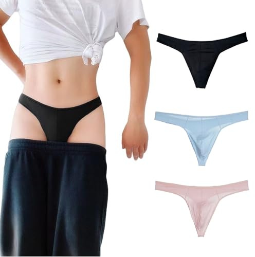 WOWSKY Men's Cotton Thong Sports T-Back - Comfortable and Stylish Black/Pink/Blue 3 Pack (L)