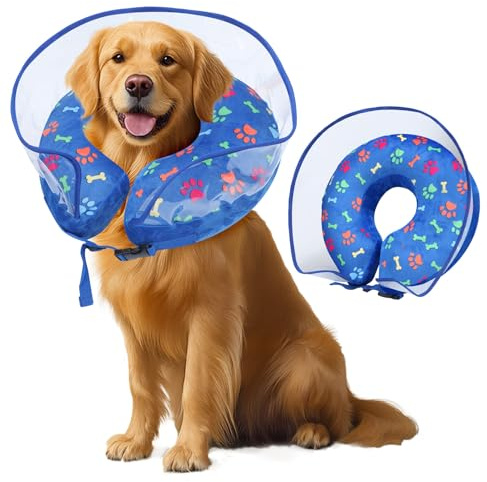 Uppblåsbar hundhalsband, Anti-så hundhalsband, Skyddshalsband för hundar och katter, Avtagbar återhämtninghalsband, Cicatriseringskupa för katter (Blå, XL)