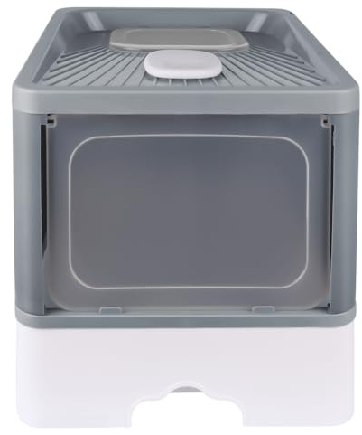 Gran Casa de Baño Plegable para Gatos, Bandeja de Cajón y Pala para Arena, Portátil, Bandeja de Arena Cerrada con Compartimento Inferior Extraíble para una Fácil Limpieza 48*37*38cm - Gris