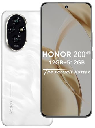 HONOR 200 5G Smartphone, 12GB 512GB, Snapdragon 7 Gen 3, 120Hz 6.7 AMOLED, Triple Cámara 50 MP, 5200mAh Batería, Android 14, Dual Sim, NFC, (Sin Cargador) Blanco