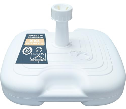 ECOMMERC3 Base Sombrilla Terraza Exterior 45x26x13 cm, Cuadrada Blanca, Rellenable con Agua o Arena, Soporte Sombrilla Ø18-50 mm, Jardín, Piscina, Playa