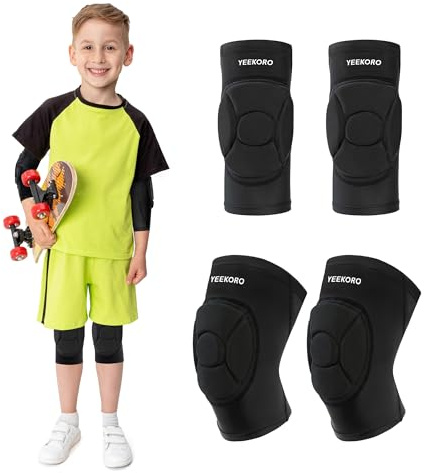 YEEKORO Kids/Youth Knee Pads + Elbow Pads, Compression Support Sleeve with Thickened Pad, Breathable & Lightweight Protective Gear for Basketball Wrestling Football Volleyball Snowboarding Dance(S)