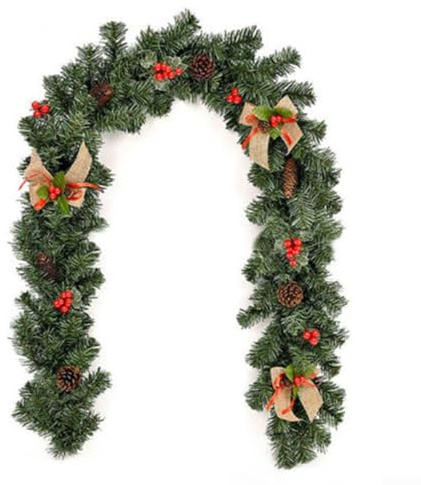 Feeshoppher Guirnaldas de Navidad de 180 cm, vid artificial de ratán con bayas y conos de pino para árbol de festival de Navidad, decoración artificial para interiores para escaleras, chimenea, puerta