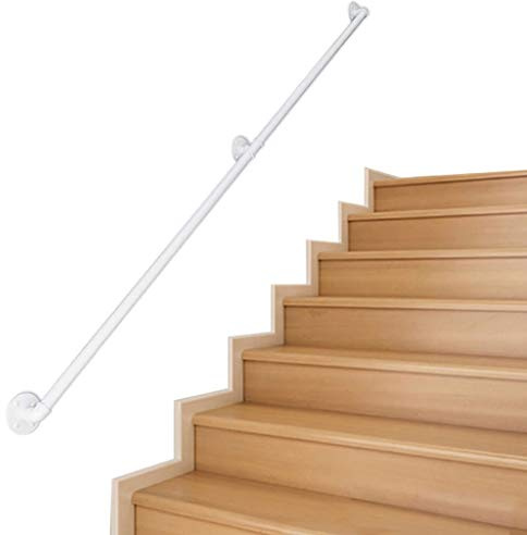 Corrimano per scale in metallo bianco per ringhiera di supporto in ferro battuto di sicurezza per interni ed esterni per anziani e disabili Kit fissato al muro per corridoi di accesso all'ospedale