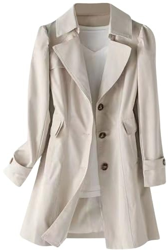 Women's Trench Coat - Water Repellent, Mid Long, Slim Fit, Notch Lapel, Button Front, with Pockets, Long Sleeve, Classic Jacket Windbreaker for Ladies Autumn Airport Going Out