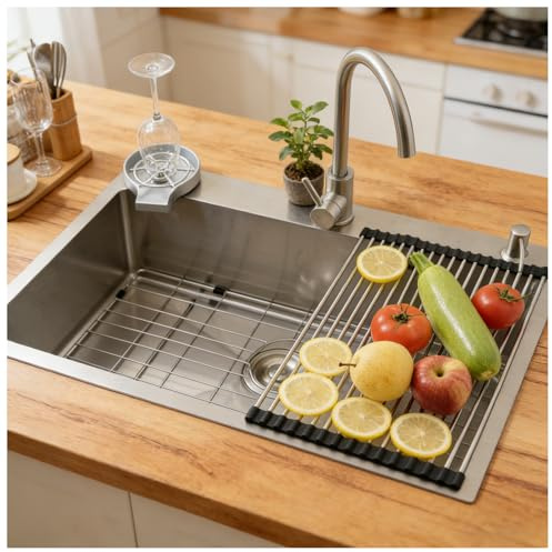 Fregadero Cocina 80x50cm, Fregadero de Cocina Acero Inoxidable 304, Multifuncional Fregadero Cocina Grande 1 Seno, con Grifo, Filtro de Drenaje, Rejilla de Fondo, Sifón y Descarga (kitchen sink)
