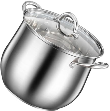 Amosfun Olla Grande de Acero Inoxidable 24 Cm con Doble Asa, Fondo Grueso para Cocción Uniforme, Tapa Incluida, Adecuado para Sopa Casera y Cocina a Fuego Lento