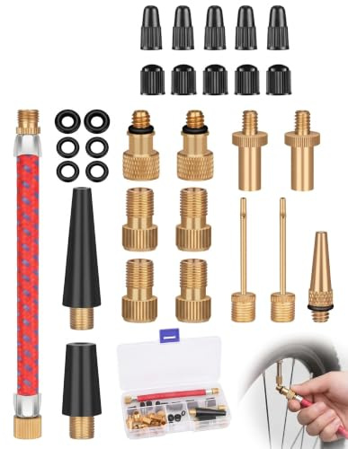 BTACGWP Adaptador Válvula Bicicleta Kit Completo, Conectores Schrader y Presta Estancos, Se Adapta a Compresores y Bombas Manuales para Inflado Seguro en Excursiones y Mantenimiento Diario