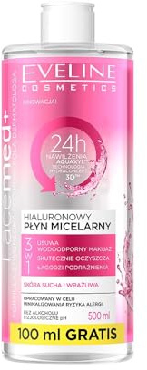 Eveline Cosmetics Facemed+ Hyaluron-Mizellenwasser 3-in-1 - Tiefenreinigung & Feuchtigkeit, Alkoholfrei, 500ml