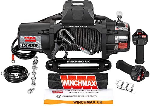 Winchmax Argano Elettrico da 12 V, Serie SL, 12 V, 13,500 libbre (6,123 kg), Corda Sintetica Armourline da 20 m x 10 mm. Gancio tattico da 3/8 di Pollice.