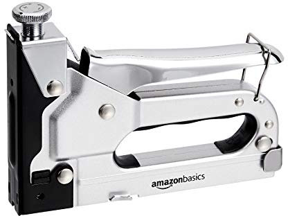 Amazon Basics Agrafeuse ultra robuste - 3 en 1 avec 600 agrafes, pour tissus d’ameublement, réparations de la maison, menuiserie, décoration et mobilier, Noir,Argent