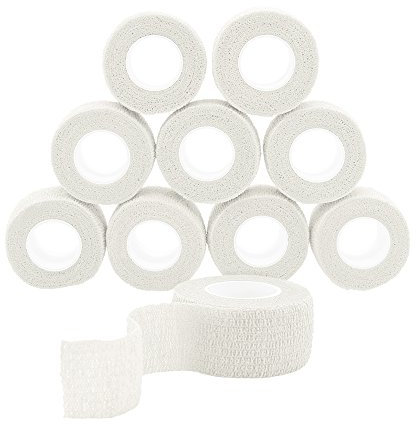 QiGui 10 Rouleaux Bande Cohésive Bandage Auto-adhésif Sports Elastiques Médical pour Doigt Mains Pieds Poignets 2.5cm (Blanc)