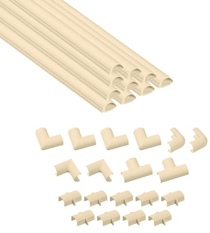 D-Line 20x10mm Cable Trunking 4m Multipack, Half Round Profile, Self-Adhesive Wire Cover, Paintable Cable Management - 10x 20mm (W) x 10mm (H) x 40cm Lengths and Accessories - Magnolia