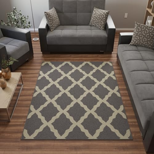 Ottomanson 5' x 6'6 Rugs for Living Room Trellis Area Rug for Bedroom - Non Slip Durable Large Floor Carpet for High Traffic Areas - Indoor Rug for Dining Room Kitchen Kids Playroom, Gray