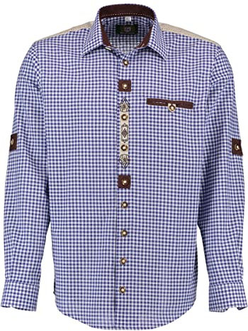 OS Trachten Herren Hemd Langarm Trachtenhemd mit Liegekragen Ozido, Größe:43/44, Farbe:Kornblau
