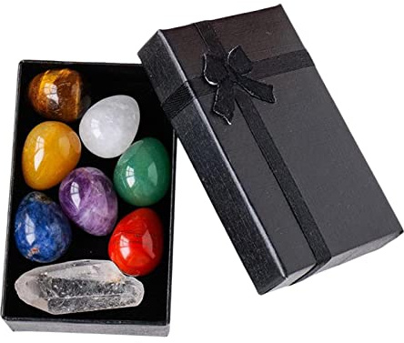 Juego de cristales curativos, piedras de huevo, adornos de roca, de palma de bolsillo, piedras de huevo de natural pulido para la colección, regalo de cumpleaños
