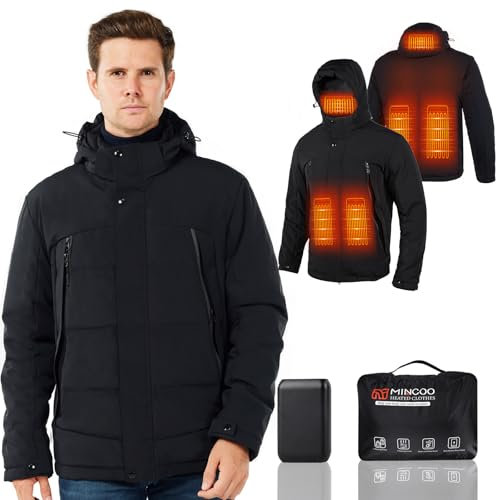 Chaqueta Calefactable Adecuado Para Hombres y Mujeres,Chaqueta Calefactable con Capucha Impermeables para Trabajo al Aire Libre Esquí Montar Motocicleta (XL, Negro)