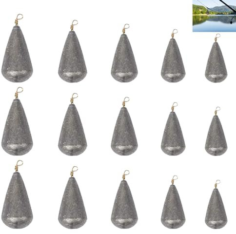 KOAHDE Angelgewichte Kit,Angel Shot Gewichte,Angeln Sinker,Angeln Angelgerät Gewichte,Tropfenform Angelblei Grundblei,Angeln Drop Shot Blei,Birnenbleie,Blei Angeln Grundblei Angeln Set,15Pcs