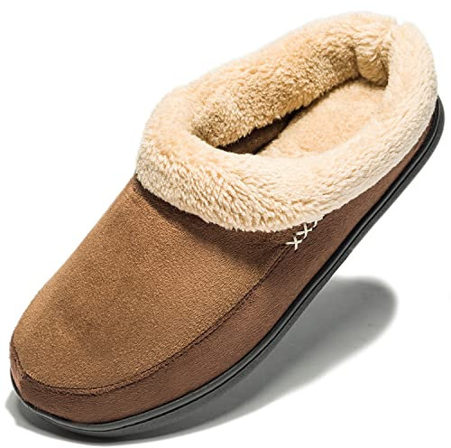 NewDenBer pantoufles en mousse à mémoire de forme chaude pour hommes en daim doublure en laine molletonnée intérieure et extérieure Home chaussures(43/44 EU, Brun foncé)