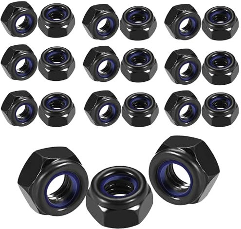 Qingmeng Sechskantmuttern - 50 Stück M5, Selbstsichernde Muttern, Stoppmutter Sicherungsmuttern, Kontermuttern Set, Schwarz, Metrisch Gewinde M5