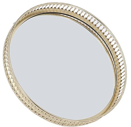 Sonew Großes Rundes Spiegeltablett aus Eisen Im Amerikanischen Stil, Dekoratives Goldenes Aufbewahrungstablett, für Make-up, Parfüm-Display für Badezimmer, Esszimmer, Büro,