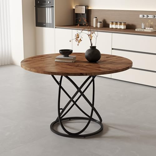 GOLDFAN Esstisch Rund in Braun/Schwarz Küchentisch Großer Holztisch für 4-6 Personen Esszimmertisch Holz für Home Esszimmer Wohnzimmer, 120cm