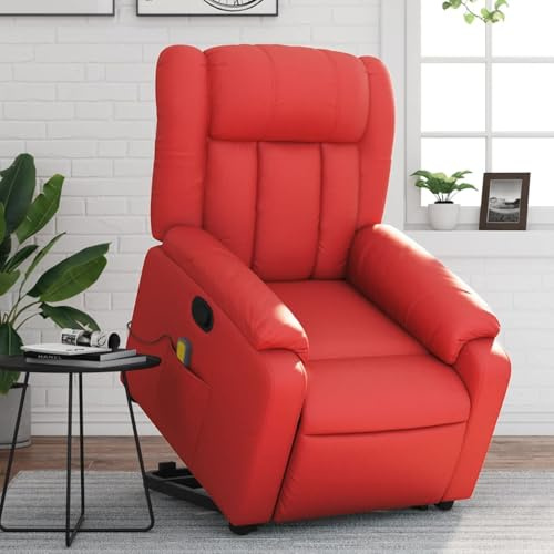 vidaXL Fauteuil Inclinable de Massage, Chaise de Relaxation avec Dossier, Siège avec Accoudoirs, Fauteuil TV de Salon, Moderne, Rouge Similicuir