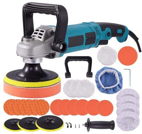 Worshow Polisseuse Voiture 1600W avec Tampons de Polissage 5”, 6” et 7” pour Voitures, Polisseuse Orbitale avec 6 Vitesse Variable, Kit de Polissage Voiture pour Auto/Cuir/Bois/Verre