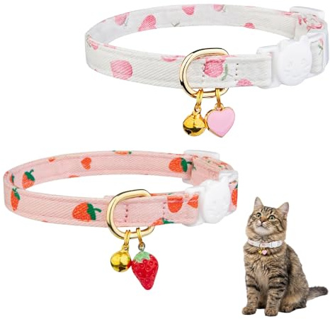 2 Pack Adjustable Breakaway Cat Collars with Bell for Cats & Kittens