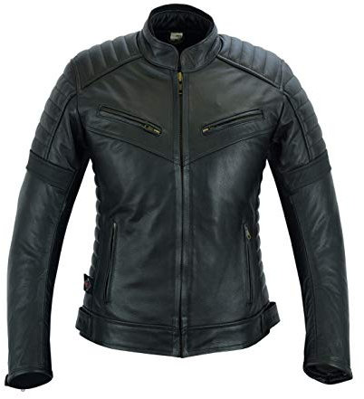 Texpeed Giacca da moto in pelle per donna - Giacca da moto touring con protezione per armatura CE originale da motociclista (EN 1621-1) Nero - L