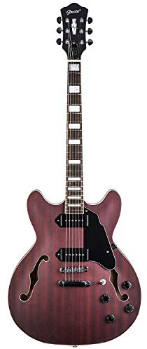 Grote 335 Style Jazz Electric Guitar Flame Maple top Semi-Hollow Body Matte Finished P90 Pickups (RED)