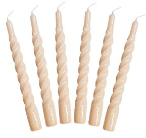 Candles with a Twist®, Made in Italy, 25 Colours Available, Dinner Candles, Twisted Candles Long Burning 5 Hours, Tapered Candles, Lacquered, Unscented Candle Gift Set, 6 pcs. 2.2 x 21cm (Nude)