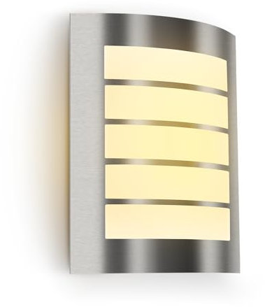 Kerry Wall Light, Outside Front Door Lighting Mains Powered, IP44 Exterior Lamp, Curved Stainless Steel Silver Security Light, E27 Sconce for Porch, Patio, Garden, Doorway
