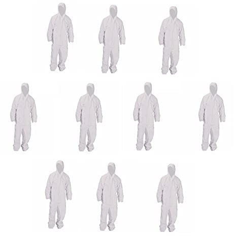LEOFLA 10 Tute Protettive Monouso Antimacchia in Polipropilene con Cappuccio e Cerniera