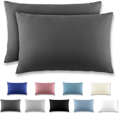 REDKEY Kissenbezug 40x60 cm 2er Set Kopfkissenbezug mit Reißverschluss - Kissenhülle aus gebürstetem Mikrofaser für Kissen,Waschbar bis 40°C Anthrazit