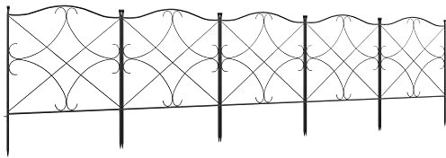 Outsunny Vallas Decorativas para Jardín de 5 Paneles 305x62 cm Cerca de Privacidad de Metal con Estacas y Bordes de Césped Barrera para Animales Negro