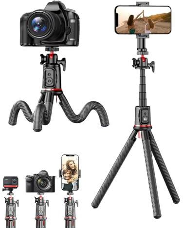 KHROMAX Trípode Flexible 3-en-1 con Selfie Stick Extensible 64 cm + Control Bluetooth, Compatible Phone/Android