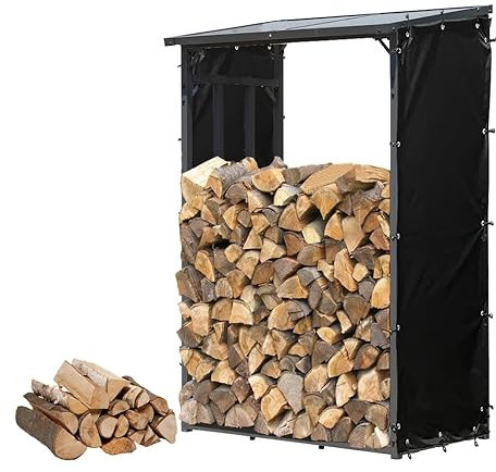 Estante de Almacenamiento de Leña 148*66 cm, Estante de Registro de Chimenea, Leñera Registro de Leña, Soporte de Almacenamiento de Madera para Interiores y Exterior, Proteger Troncos Agua y la Nieve