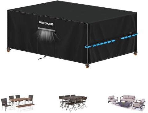 SIMPHAUS Funda Muebles Jardin Funda para Mesa Exterior Impermeable Funda Protectora Muebles Jardin con Salidas de Aire,Anti UV Tela Oxford 420D Cubre Mesa Exterior,Fundas Sofa Exterior 180x100x75cm