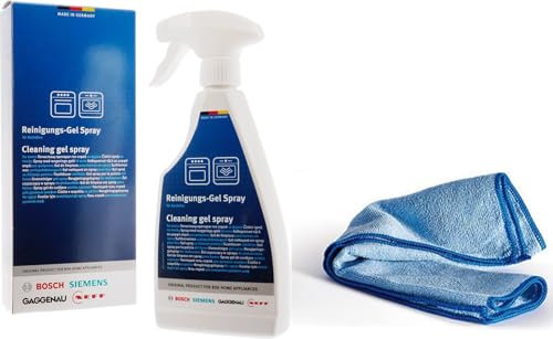 Gel detergente spray per forni - 500ml 00312482 compatibile con Bosch Siemens Neff Gaggenau 2025 NEW con panno microfibra 30 X 30 cm. Sostituzione per 00461868, 00460738, 00312298, 00311875, 00311860