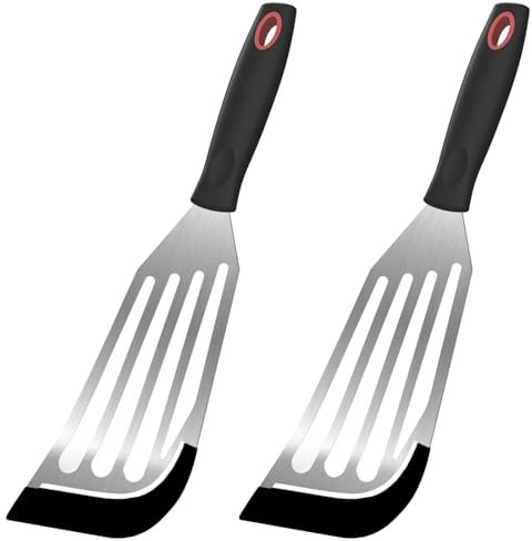 Fish Turner Spatula Set - 2pcs Heat Resistant Silicone Edge Slotted Fish Spatulas for Nonstick Cookware, Stainless Steel Silicone-Tip Slotted Kitchen Cooking Spatula Flipper for Fish, Egg, Pancake