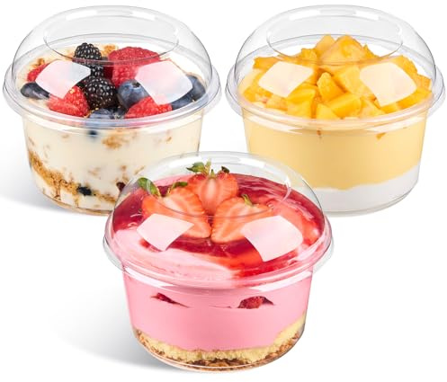 Qeirudu 16 oz Plastic Dessert Cups with Dome Lids, Acai Bowls, 50 Pack